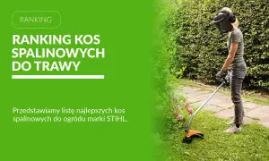 Ranking kos spalinowych do trawy. Kobieta w ochronnym kasku i rękawiczkach przycina trawnik kosą spalinową STIHL.